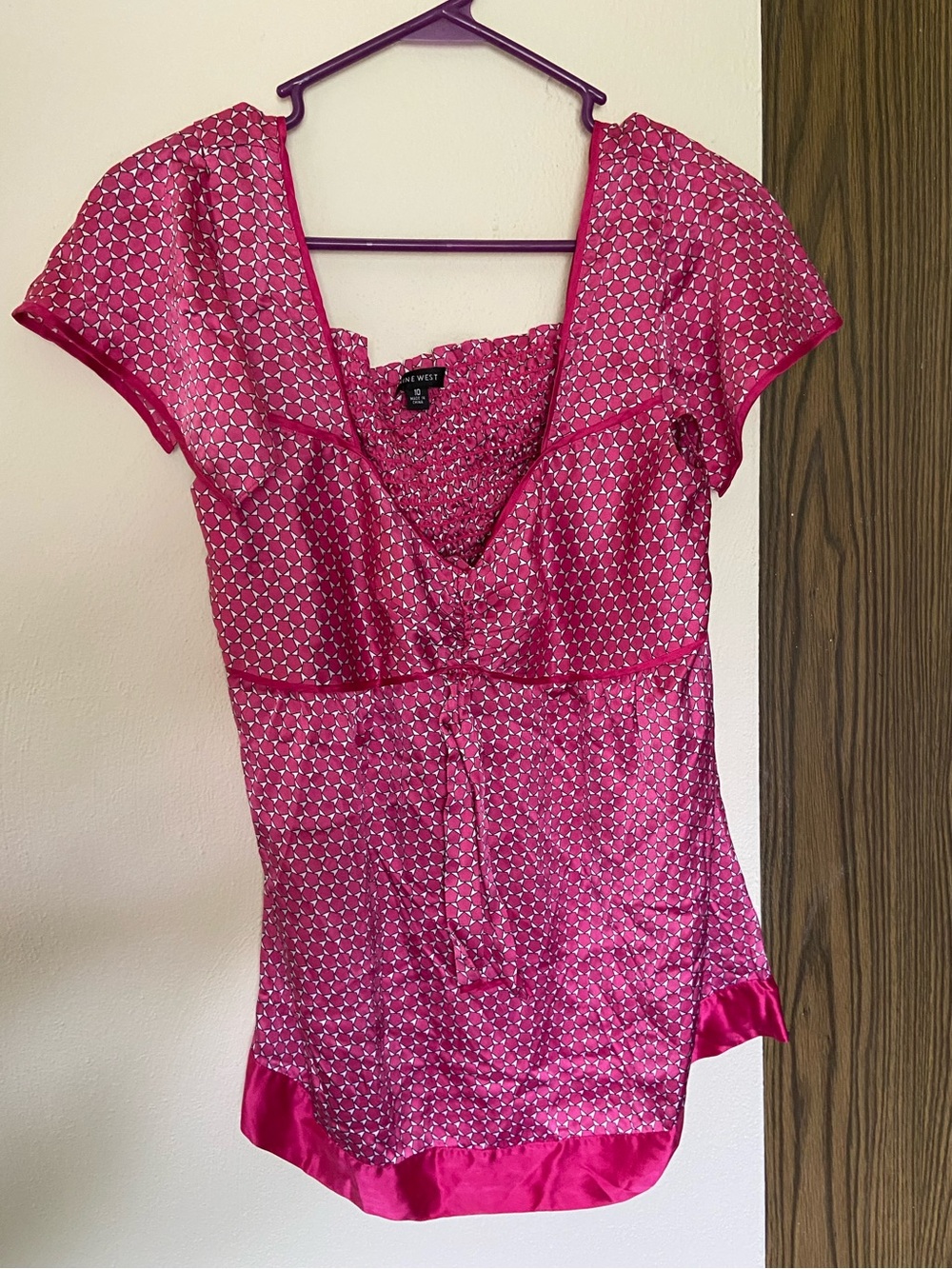Nine West Hot Pink Geometric Cap-Sleeve Blouse